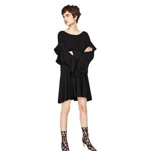 Zara Knit Frilly Black Ruffle Dress size Medium